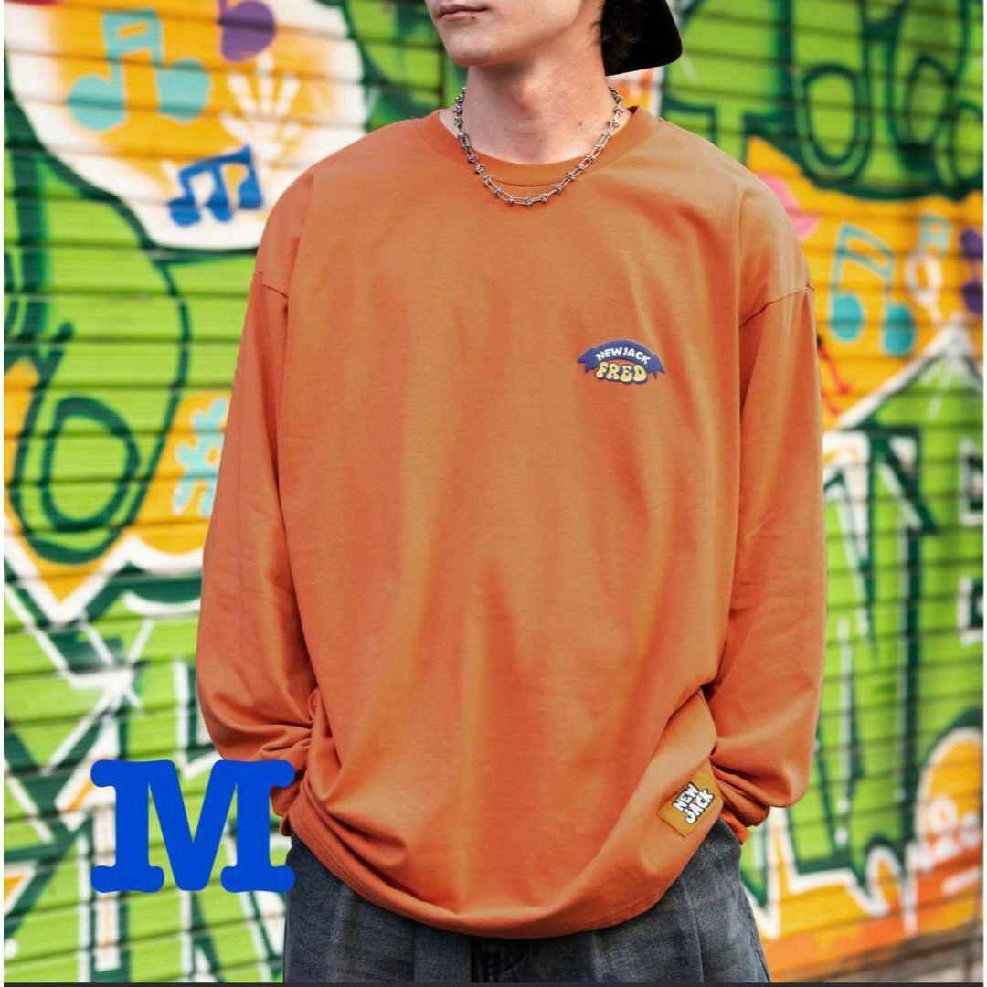 新品 NEW JACKニュージャック オーバーサイズ長袖Tシャツ オレンジ M拍卖