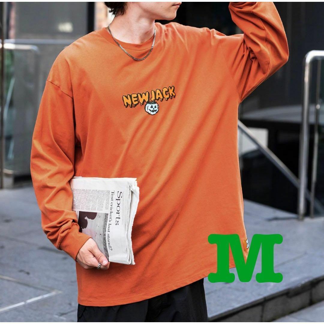 新品 NEW JACKニュージャック オーバーサイズ長袖Tシャツ オレンジ系 M拍卖