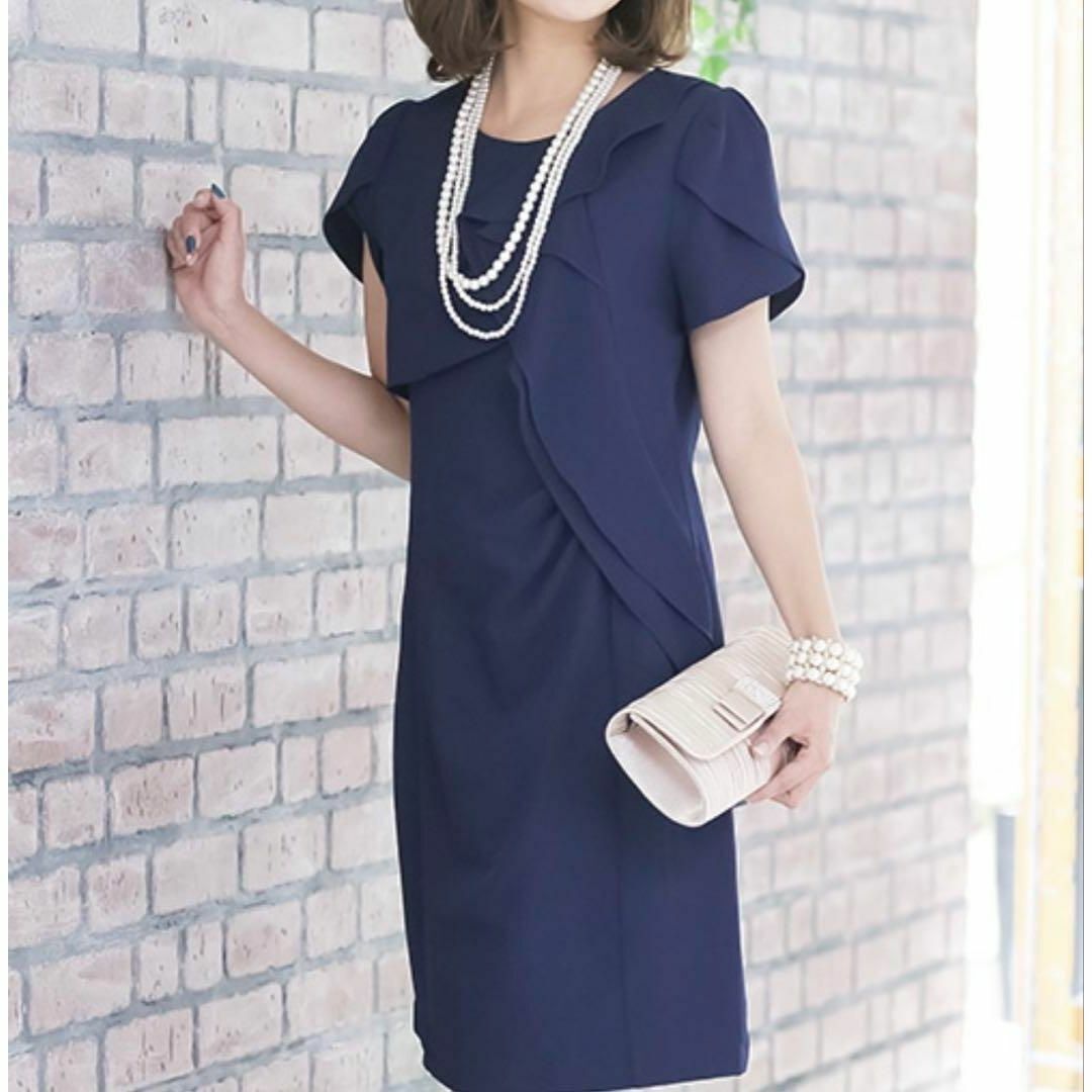 新品 Pour Vous ワンピースドレスオケージョンドレス ネイビー L拍卖