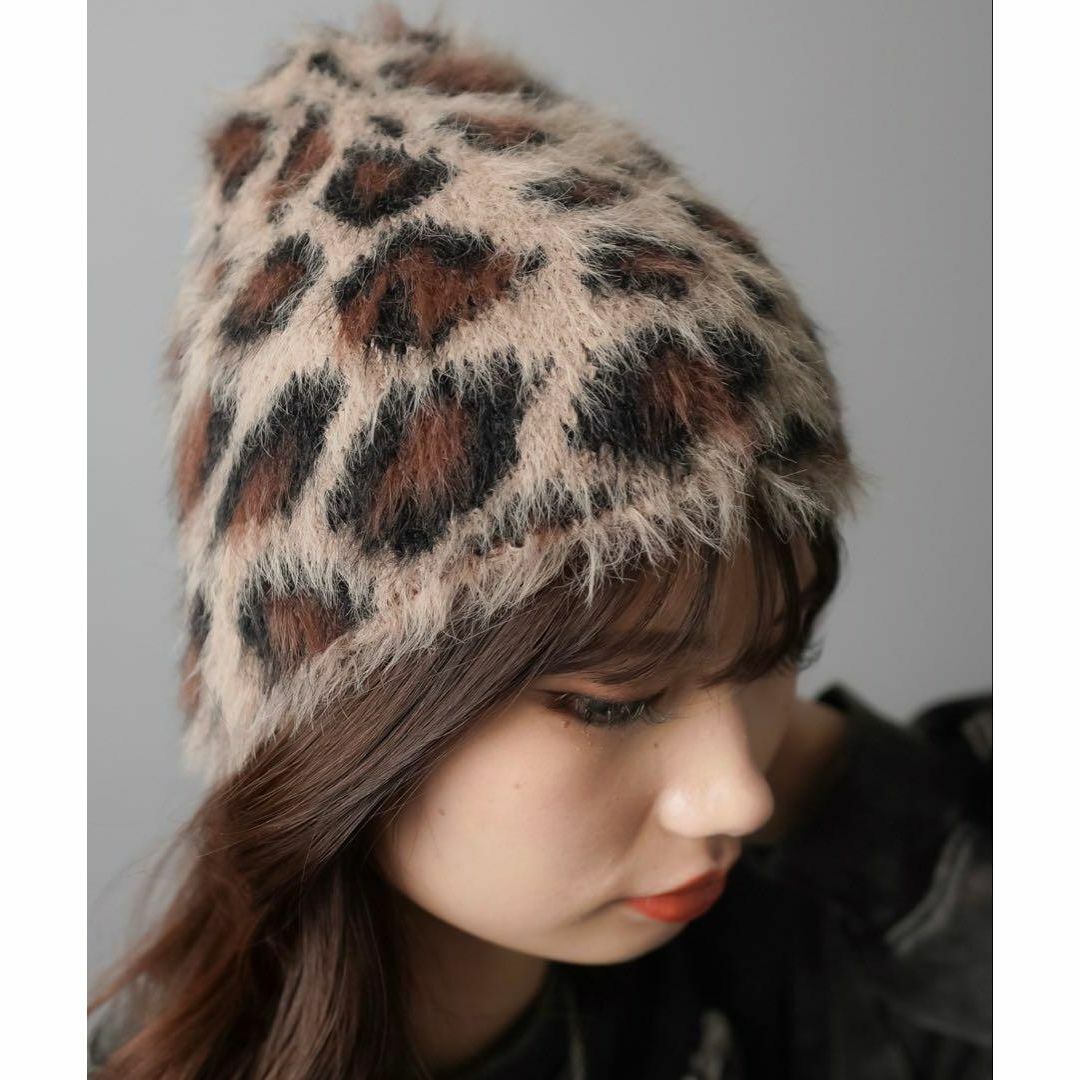 新品 SPINNS ヒョウ柄/レオパード アンゴラビーニーニット帽拍卖