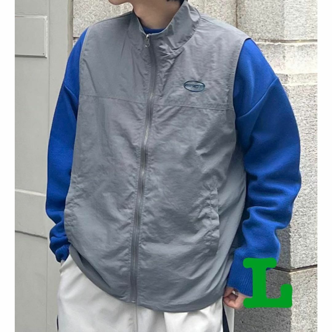 新品 Snap clubサークル刺繍 ナイロンジップベスト グレー L拍卖