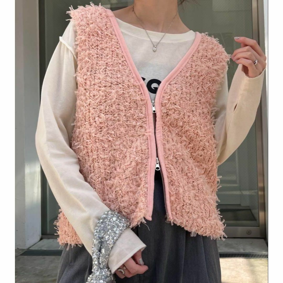 新品 CIAOPANIC TYPY リボンチュールヤーンZIPベスト ピンク拍卖