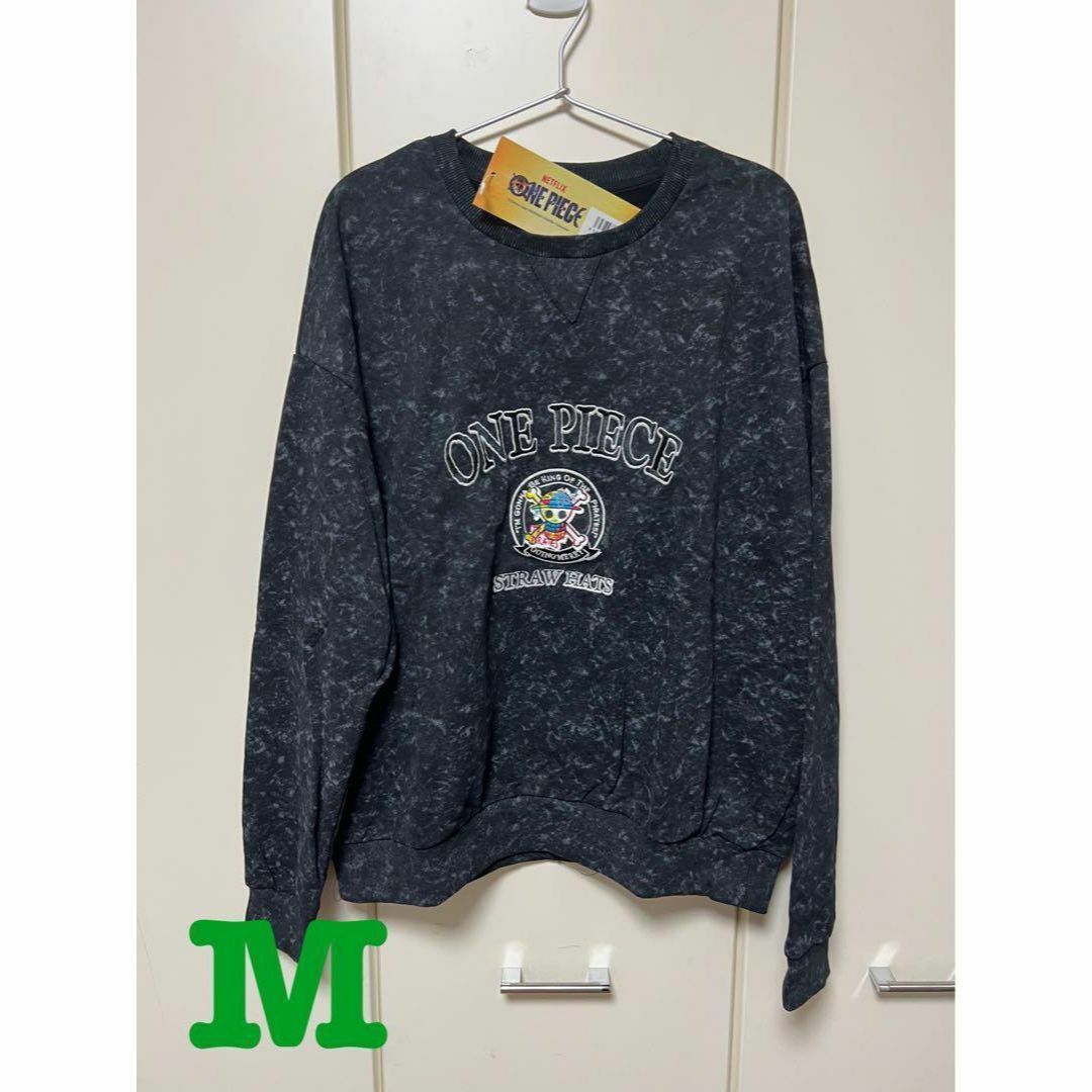 新品 ONE PIECE フロント刺繍 スウェット ブラック M拍卖