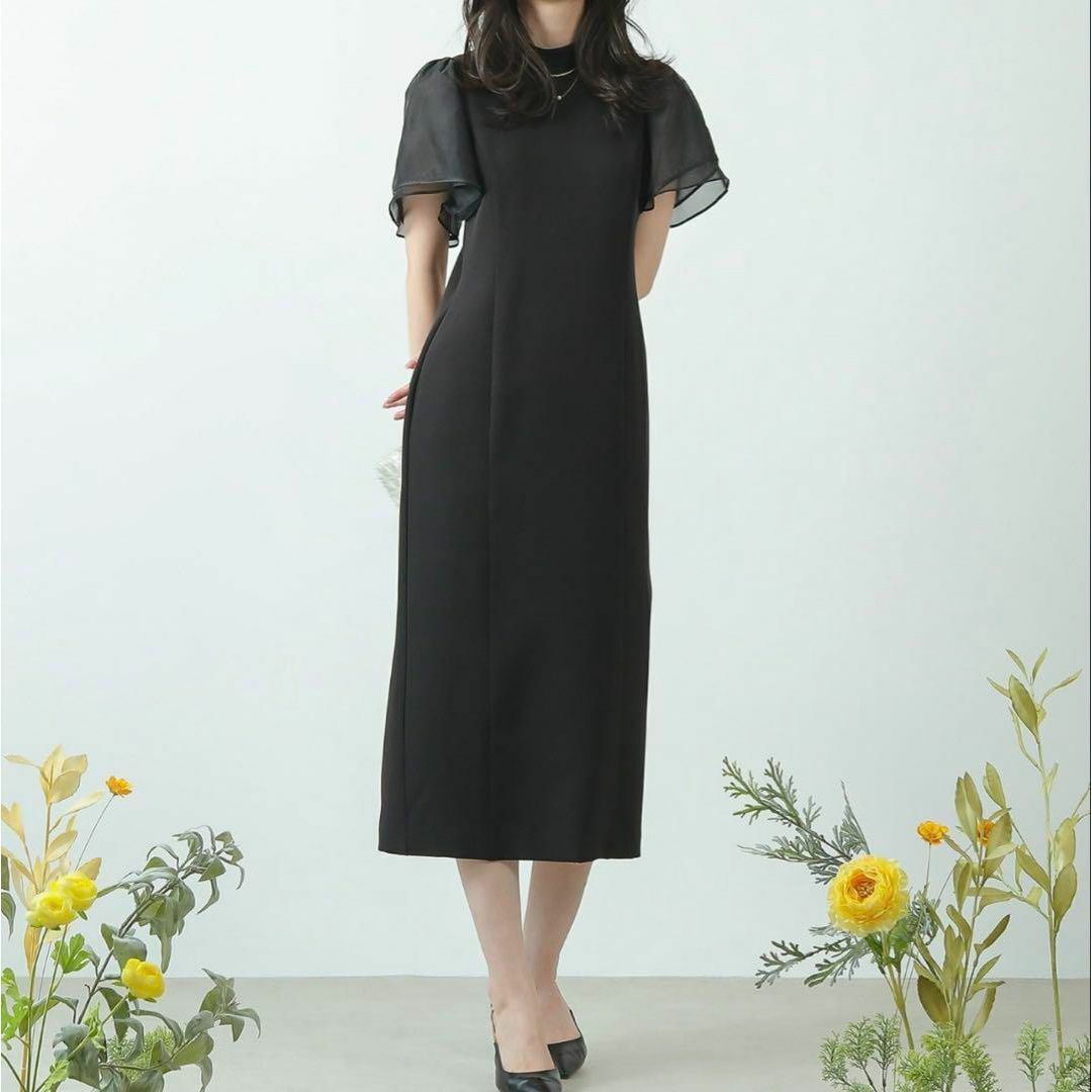 新品 kana フレアスリーブ背中あきデザイン パーティードレス ブラック S拍卖