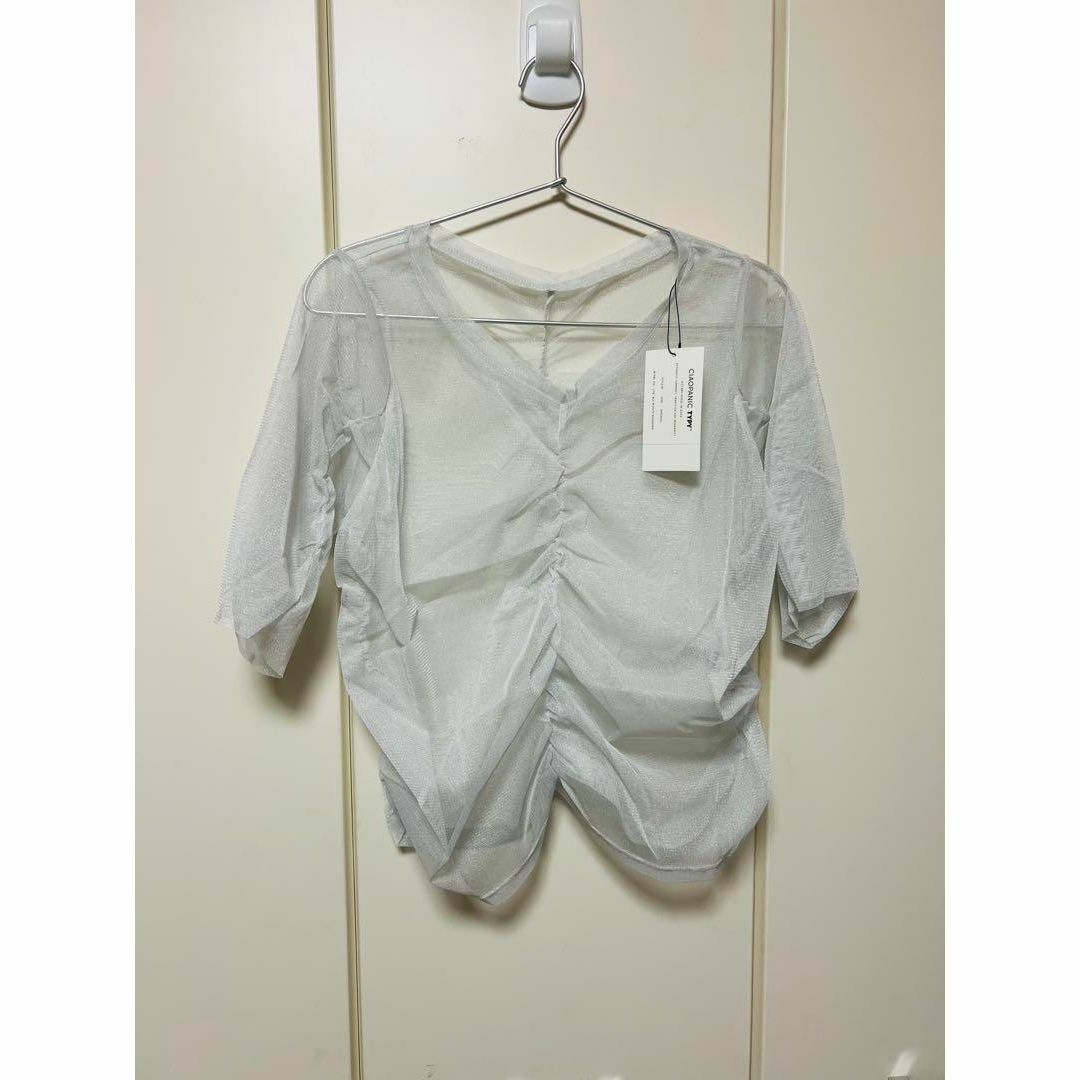 新品 CIAOPANIC TYPY ラメシアーギャザートップス ホワイト拍卖