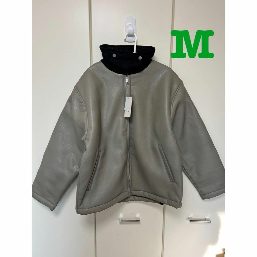 新品 ウェライズ ヘビー レザー オーバーサイズムートンジャケット グレー M拍卖