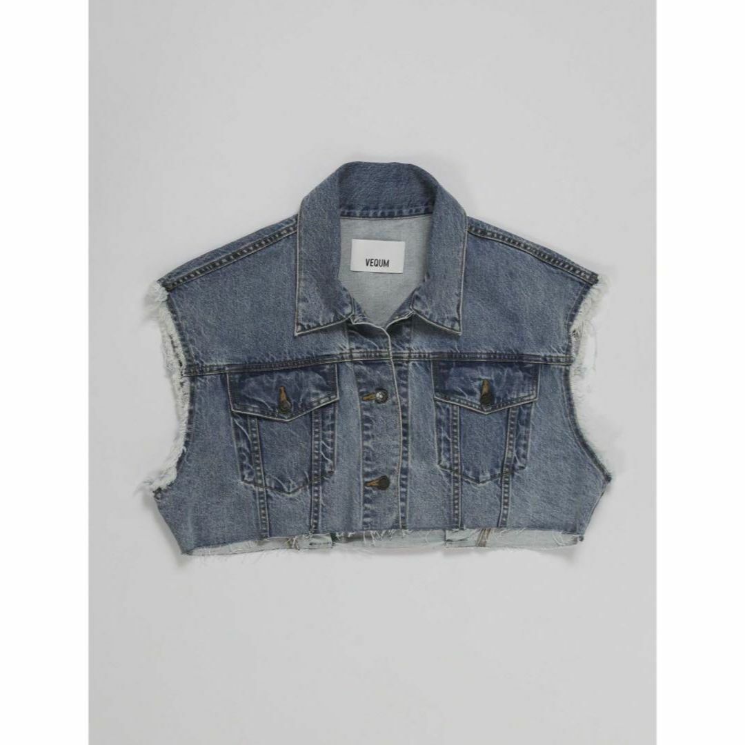 新品 VEQUM デニムベスト カットオフ ライトブルー レディース拍卖