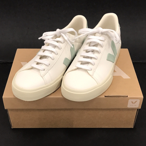 VEJA CAMPO サイズ 25cm レザー ローカット スニーカー レディース ホワイト×ミントカラー系 保存箱付き シューズ 靴拍卖