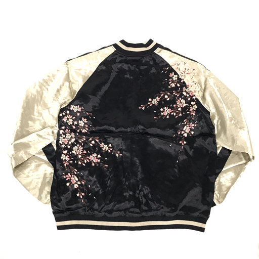 新品 桜 ターコイズ 刺繍 リバーシブル 和柄 スカジャン メンズ ジャケット XXL サイズ アウター タグ付き拍卖