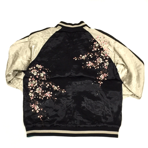新品 桜 ターコイズ 刺繍 リバーシブル 和柄 スカジャン L サイズ メンズ ジャケット アウター タグ付き拍卖