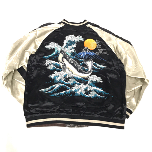 新品 波 鯨 風神雷神 刺繍リバーシブル 和柄 スカジャン サイズ XXL ブルゾン 大きいサイズ メンズ タグ付き拍卖