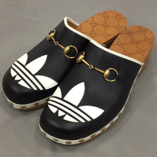 グッチ×アディダス ホースビット サイズ8 サボ サンダル ブラック×ブラウン ロゴ 保存箱付き GUCCI×adidas拍卖