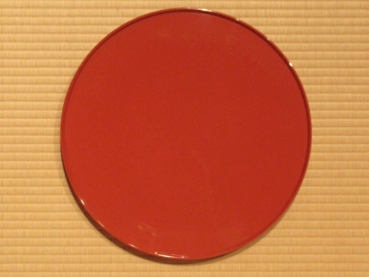 茶道具 料理の額縁『木製 東大寺 日の丸盆 根来丸盆 (径42,1㎝)刳り貫き 在名「漆仙」⑤』茶事 七事式 茶懐石 表千家裏千家 千家十職会席膳拍卖