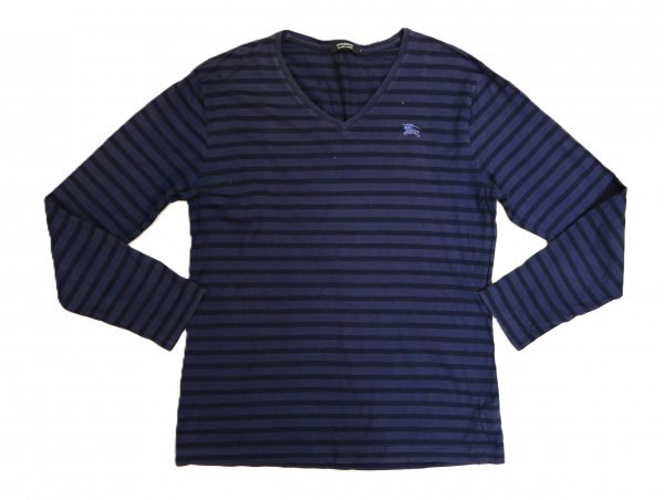 Burberry バーバリー ブラックレーベル ★ シャツ ★ グレー・ブラック・ボーダー柄・ホースマーク刺しゅう入り拍卖