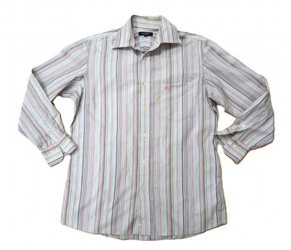 Burberry バーバリー ロンドン ★ ブラウス・シャツ ★ ピンク・グレー・ストライプ柄・ホースマーク刺しゅう入り拍卖