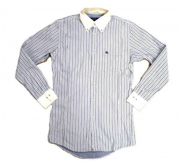 Burberry バーバリー ブラックレーベル ★ ブラウス・シャツ ★ ネイビーグレー・ホワイト・ストライプ柄・ホースマーク刺しゅう入り拍卖
