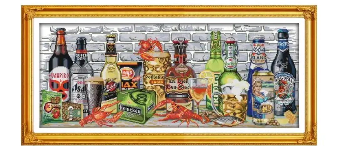 クロスステッチキット WINE 2 ビール 14CT 刺繍 布に図案印刷あり 拍卖