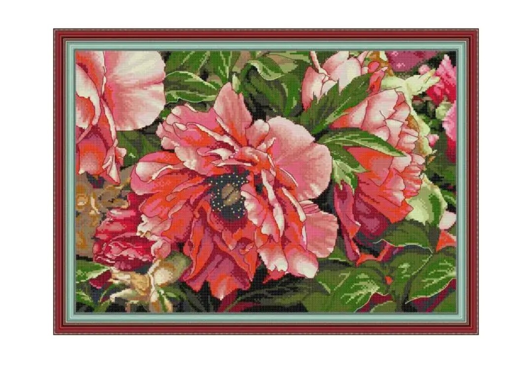 クロスステッチキット peony ピオニー 芍薬 14CT 布に図案印刷なし拍卖