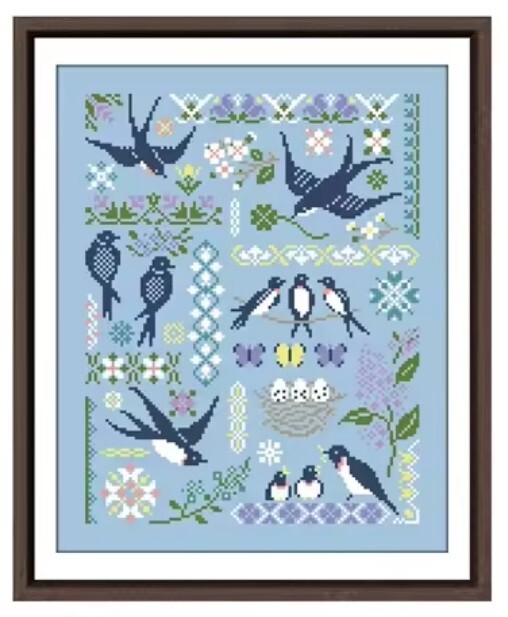 クロスステッチキット 幸せを運ぶ鳥ツバメ つばめ 燕 14CT 刺繍 ライトブルー拍卖