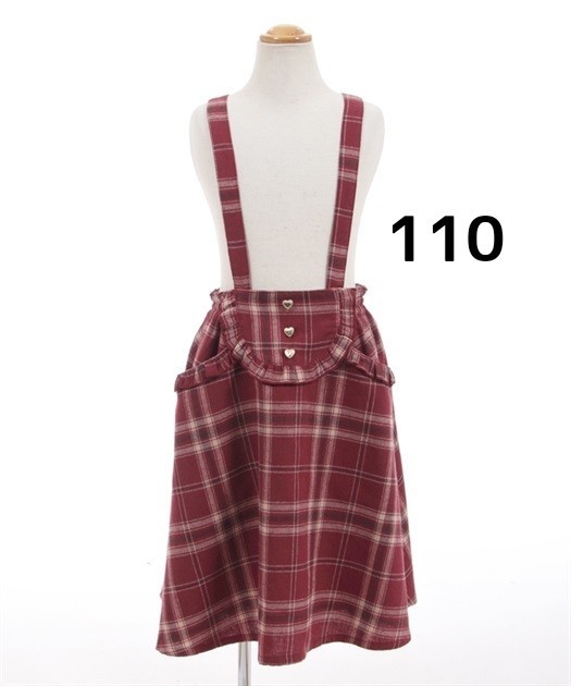 【送料無料・匿名配送】新品タグ付き axes femme kids アクシーズファムキッズ サス付きチェック柄フレアスカート 110 ワイン 赤拍卖