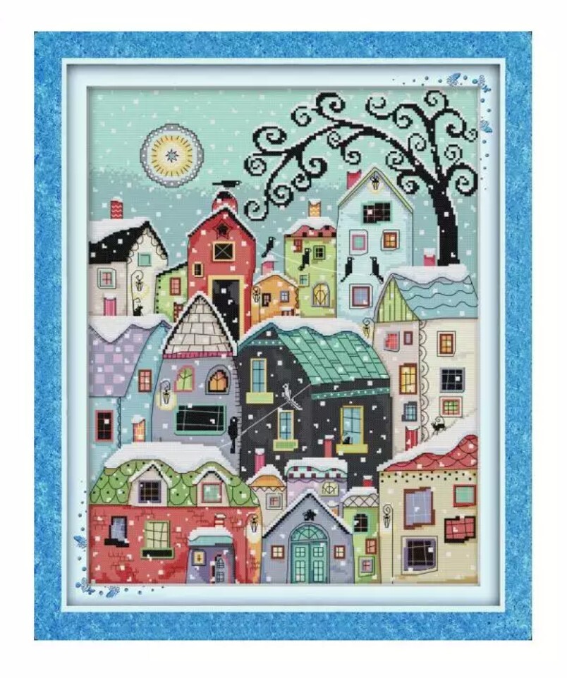 クロスステッチキット 雪が降る街 14CT 布に図案印刷なし 40×48cm 刺繍拍卖