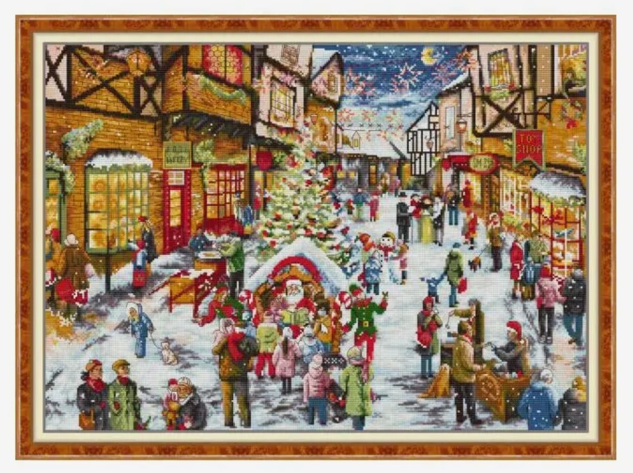 クロスステッチキット クリスマスイブストリート 14CT 64×48cm 布に図案印刷なし 刺繍拍卖
