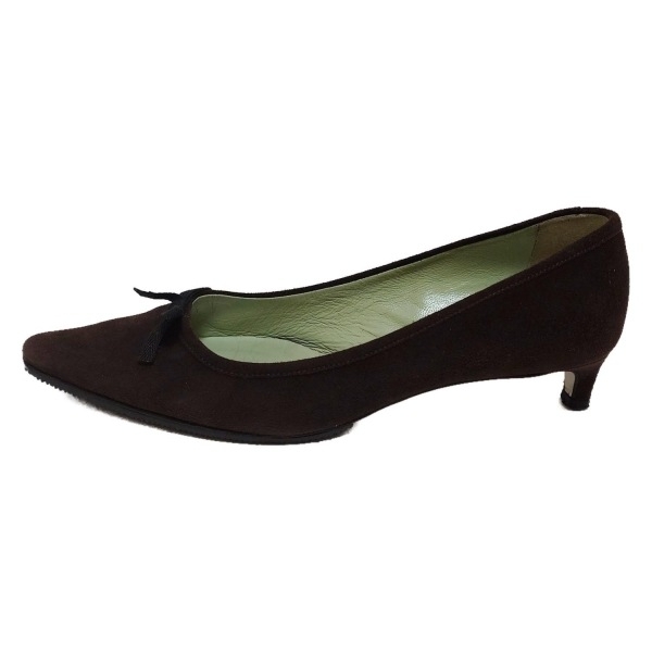 プラダ PRADA パンプス 35 1/2 - ダークブラウン×黒 レディース リボン/アウトソール張替済 靴拍卖