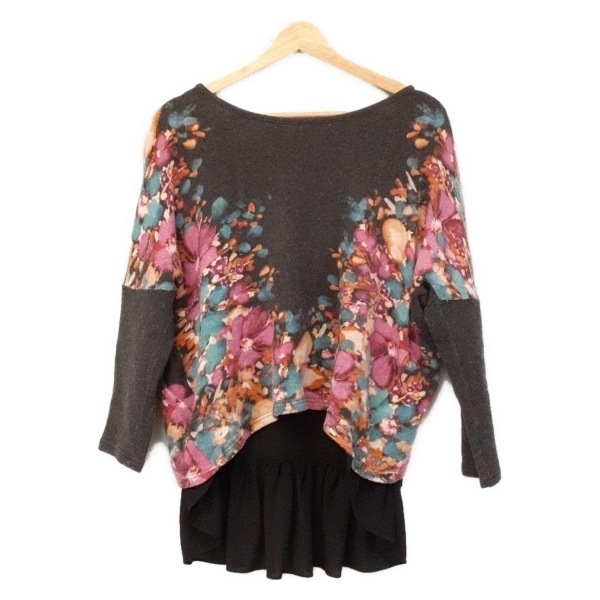 グレースコンチネンタル GRACE CONTINENTAL 長袖セーター/ニット サイズ36 S - ダークグレー×ピンク×マルチ レディース 花柄 美品拍卖