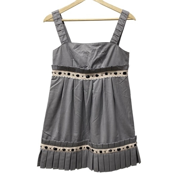 チェスティ Chesty サイズ0 XS - グレー×ライトピンク×黒 レディース キャミワンピ/ミニ/ビジュー ワンピース拍卖