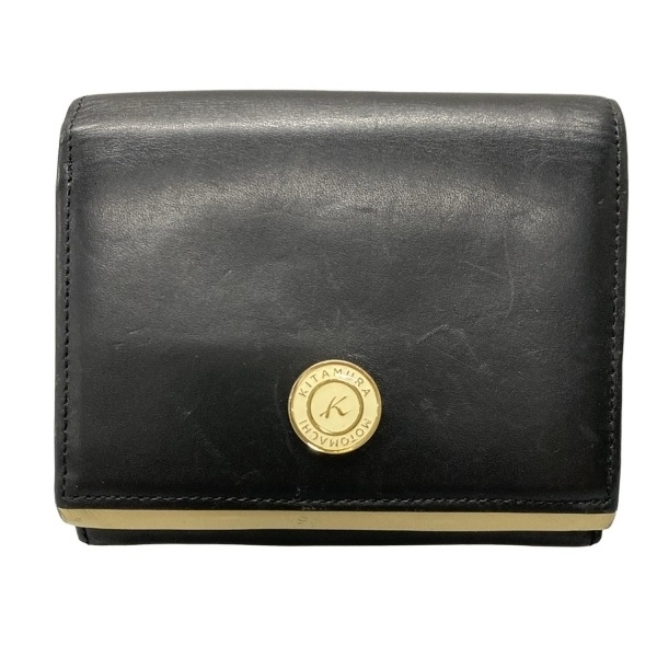 キタムラ KITAMURA 2つ折り財布/ミニ/コンパクト - レザー 黒×アイボリー がま口 財布拍卖