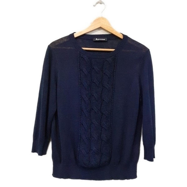 アクアスキュータム Aquascutum 長袖セーター/ニット サイズ8 M - ネイビー レディース クルーネック/シースルー 美品 トップス拍卖