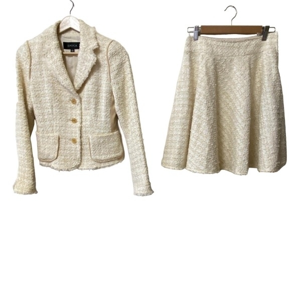 エポカ EPOCA スカートスーツ - ベージュ×アイボリー レディース ツイード/ニット/スパンコール/ラメ 美品 レディーススーツ拍卖