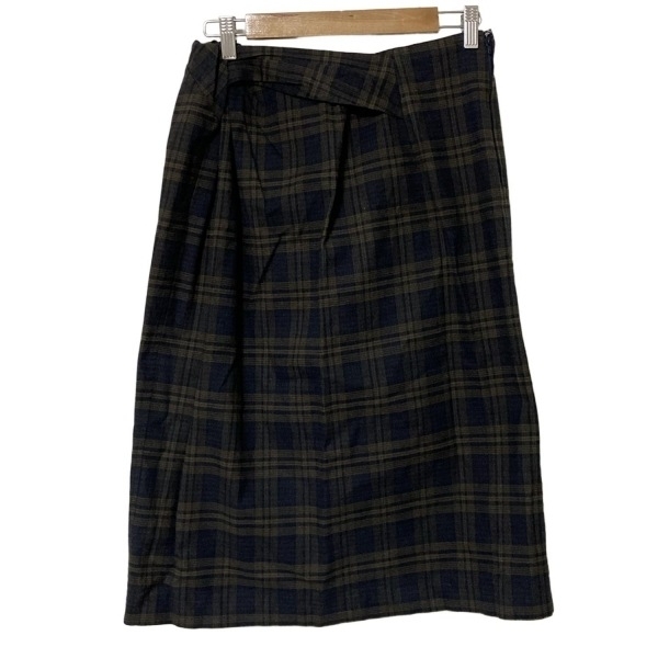 ミズイロインド mizuiro ind スカート ネイビー×ダークブラウン×黒 レディース チェック柄 美品 ボトムス拍卖
