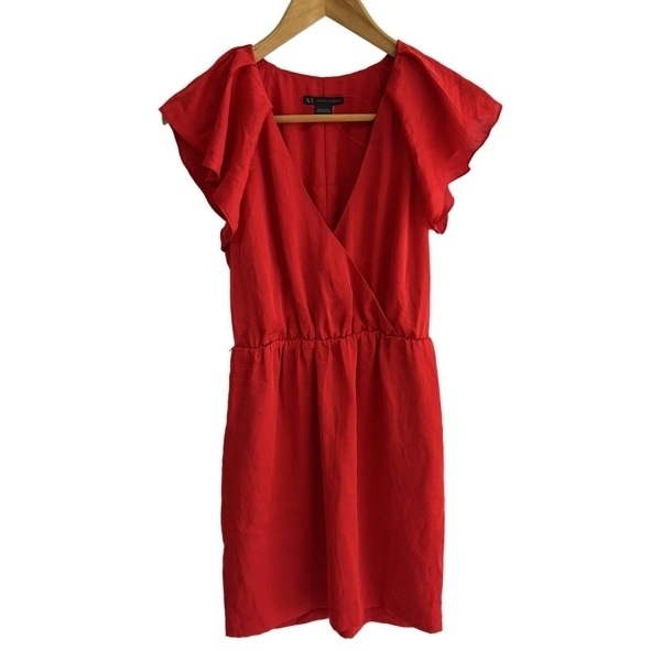 アルマーニエクスチェンジ ARMANIEX サイズ0 XS - レッド レディース Vネック/半袖/ひざ丈 美品 ワンピース拍卖