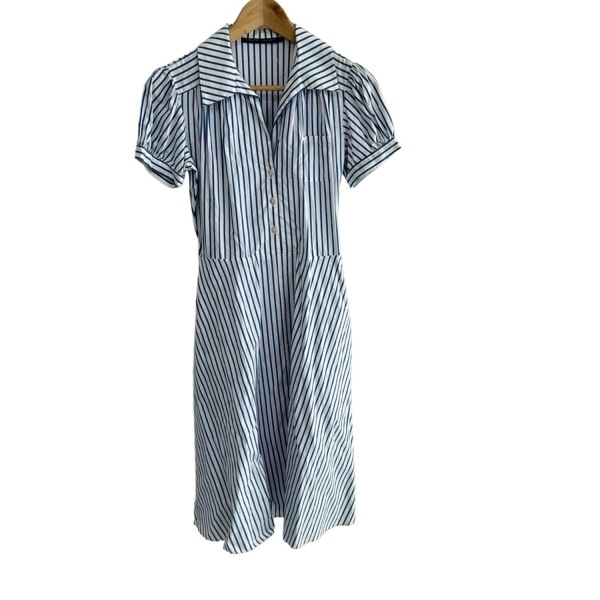 ラルフローレン RalphLauren サイズ9 M - 白×ブルー レディース 開襟/半袖/ロング/ストライプ 美品 ワンピース拍卖