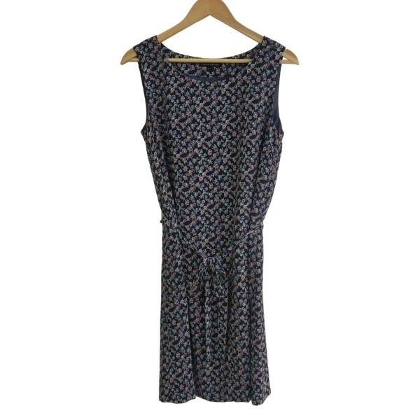 ローラアシュレイ LAURAASHLEY サイズ11 M - ダークネイビー×ピンク×マルチ レディース クルーネック/ノースリーブ/ひざ丈/花柄 美品拍卖