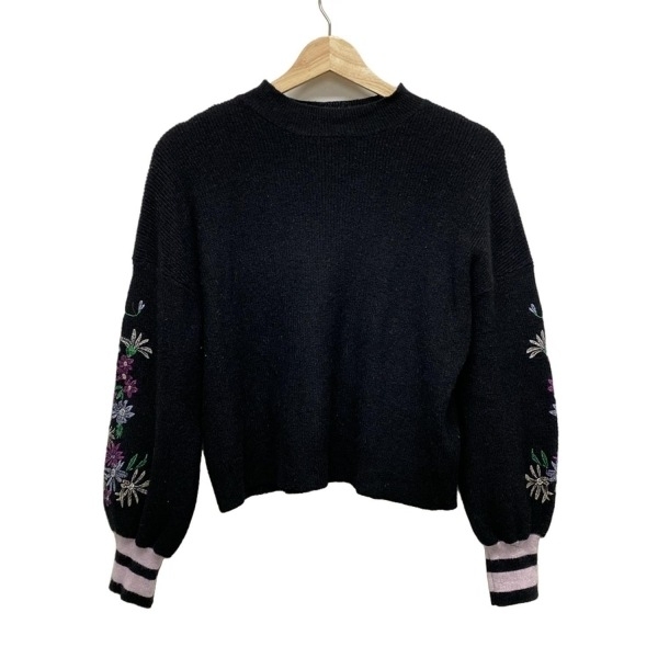 グレースコンチネンタル GRACE CONTINENTAL 長袖セーター/ニット サイズ36 S - 黒×ライトピンク×マルチ レディース ハイネック/花柄/刺繍拍卖