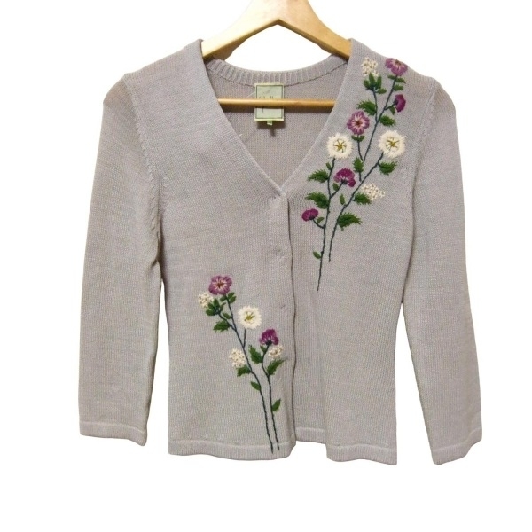 シビラ Sybilla カーディガン サイズM - ライトグレー×白×マルチ レディース 長袖/刺繍 美品 トップス拍卖