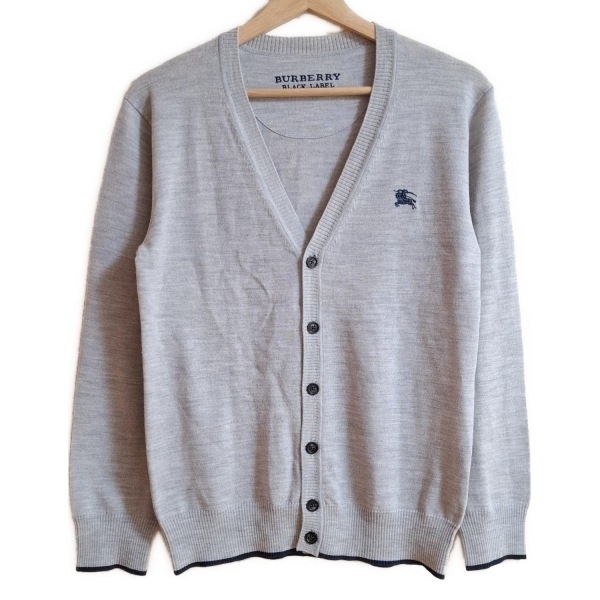 バーバリーブラックレーベル Burberry Black Label カーディガン サイズ2 M - ライトグレー×ネイビー メンズ 長袖/刺繍 トップス拍卖