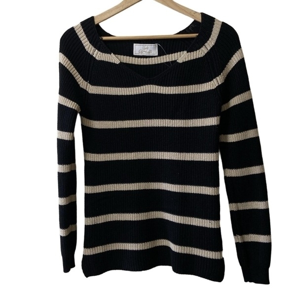 レディ Rady 長袖セーター/ニット サイズF - ダークネイビー×ベージュ レディース Vネック/ボーダー/ラメ トップス拍卖