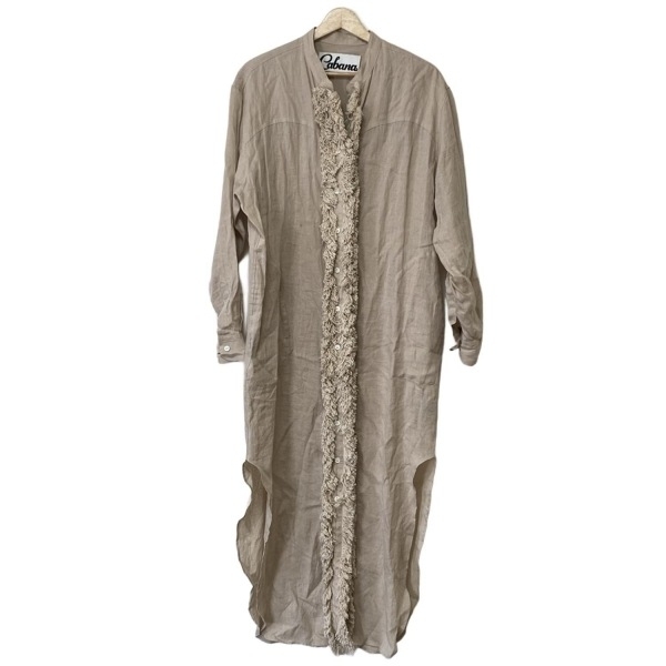 カバナ Cabana サイズ38 M - ベージュ レディース 長袖/マキシ丈/シャツワンピ/フリンジ ワンピース拍卖
