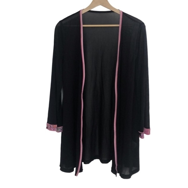 レオナール LEONARD カーディガン サイズ38 M - ダークネイビー×ピンク×マルチ レディース 長袖/カンカン素材/花柄/シアー/ロング丈拍卖