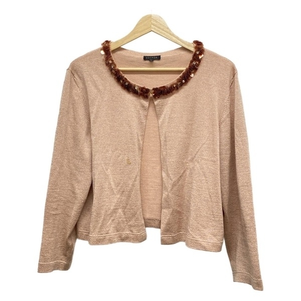 エスカーダ ESCADA カーディガン サイズL - ピンク レディース 長袖/スパンコール/ラインストーン/ラメ トップス拍卖