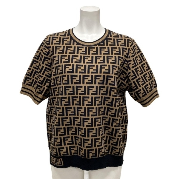 フェンディ FENDI 半袖セーター/ニット サイズ46 L - ブラウン×黒 レディース クルーネック/ズッカ柄 美品 トップス拍卖