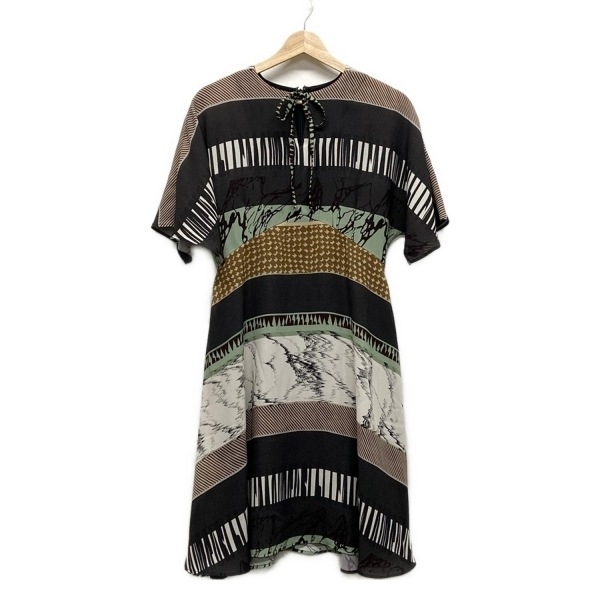 ポールスミス PaulSmith サイズ38 L - ダークグレー×ライトグレー×マルチ レディース ボウタイ/半袖/ひざ丈 美品 ワンピース拍卖