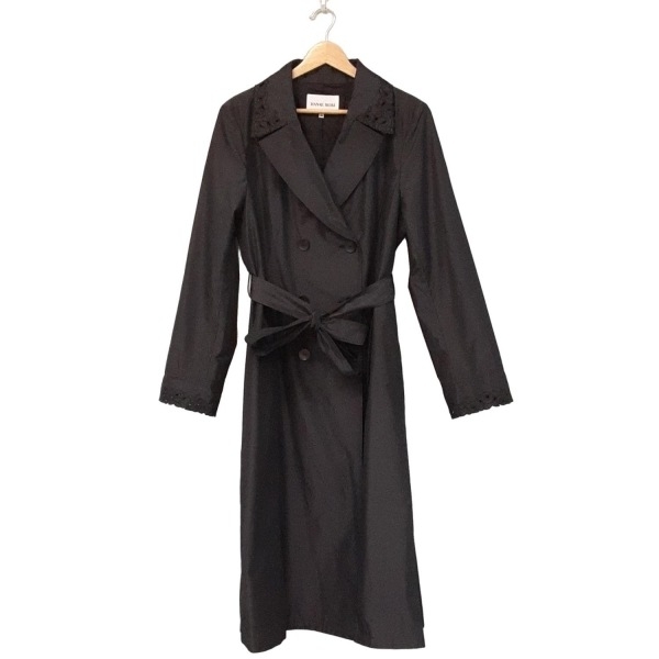 ハナエモリ HANAE MORI サイズ42 L - 黒 レディース 長袖/花柄/レース/刺繍/ベルト付き/春/秋 美品 コート拍卖