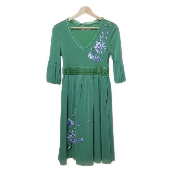 ヴィヴィアンタム VIVIENNE TAM サイズ0 XS - ライトグリーン×ネイビー×マルチ レディース 美品 ワンピース拍卖