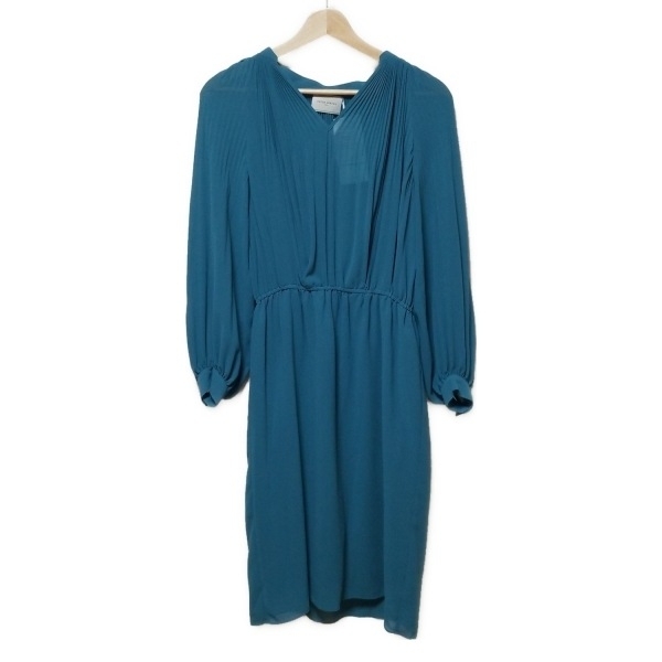 ユナイテッドアローズ UNITED ARROWS サイズ36 S - ブルーグリーン レディース Vネック/長袖/ひざ丈/プリーツ 美品 ワンピース拍卖