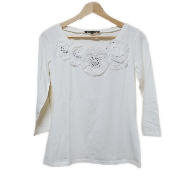 マックスマーラウィークエンド Max MaraWEEKEND 七分袖カットソー サイズS - 白×黒 レディース ビーズ/フラワー(花) 美品 トップス拍卖