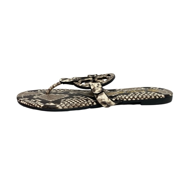 トリーバーチ TORY BURCH ビーチサンダル 6 1/2 M 75286 ミラー レザー アイボリー×黒 レディース スネークプリント 靴拍卖